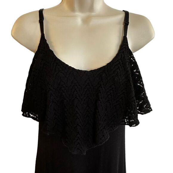 Solemio ~ Black Spaghetti Strap Maxi Dress ~ crochet knit overlay bodice ~size S - Picture 2 of 8
